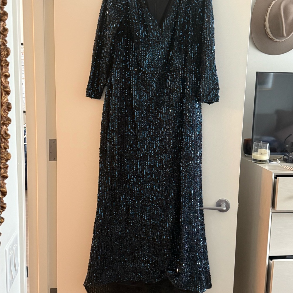 Ieena for MacDuggal Black Blue Sequin Gown